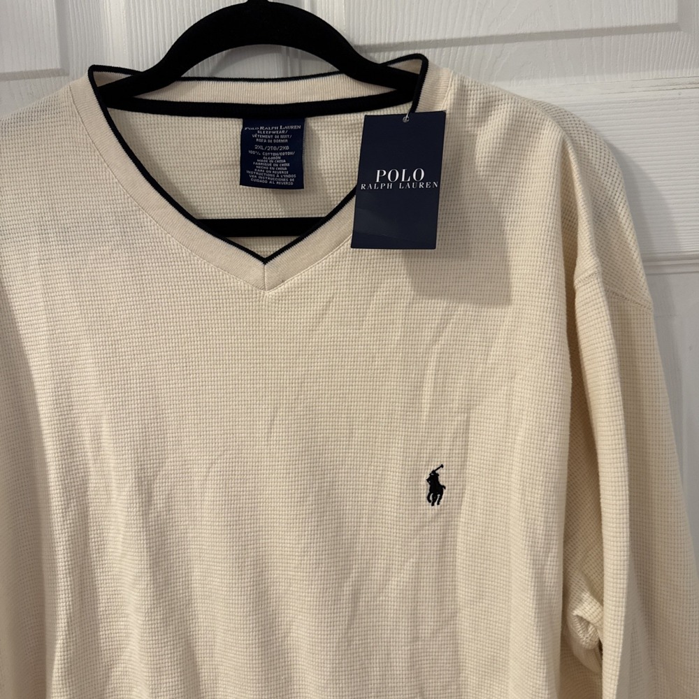 Polo Ralph Lauren Sleepwear Shirt Men's 2XL Ivory Thermal Knit Long Sleeve NWT - Picture 2 of 8